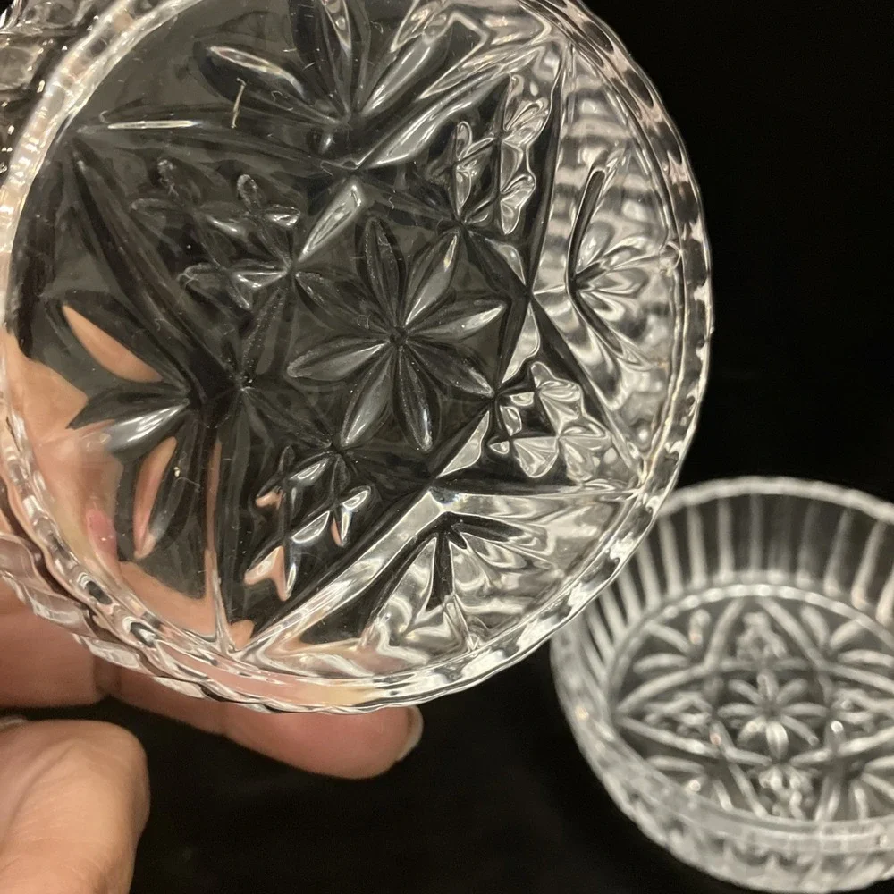 Shannon Crystal Candy Dip Nut Bowls 4 Piece Etched Cut Star Design Ridged 4in